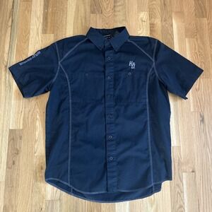 Harley Davidson Mens Button‎ Front Short Sleeve Shirt Sz MED Black Mechanic Shop